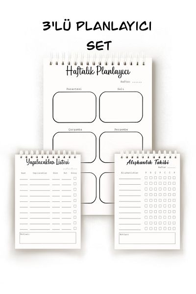 Handeto Kraft Simple 3-Piece Turkish Planner Set, Weekly Planner, Habit Tracker, To-Do List, Daily Planner