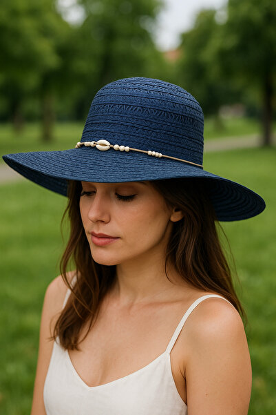 LAGRANZE قبعة الشاطئ قبعة القش المميزة مع إكسسوارات صدف