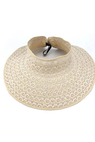 bacc Beige Lace Open Top Wide Straw Visor Hat Bcnsv-2514535