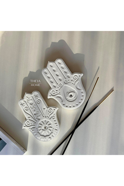 THEIA HOME Dekoratif Beton 2'li Tütsülük, Fatıma'nın Eli, Tütsü Hediyeli, Şan...