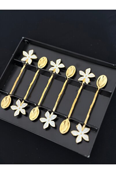 Melinda home Gold Kaplama Çiçek Figür 6'lı Çay Kaşığı