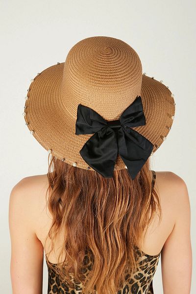 bacc Camel Bow Visor Pearl Straw Bucket Hat Bcnsv-2514629