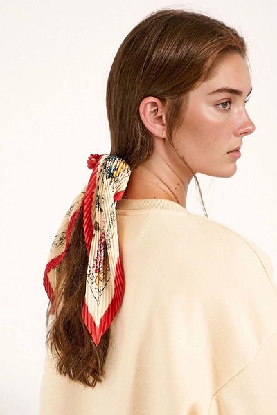 bacc Red Ethnic Patterned Pleated Bandana Scarf with Border Bcnsv-2513465-1