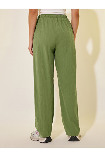 Styli Solid Elastic Waistband Straight Pants