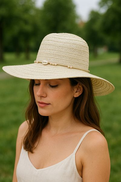 LAGRANZE Beach Hat Premium Straw Hat with Seashell Accessories
