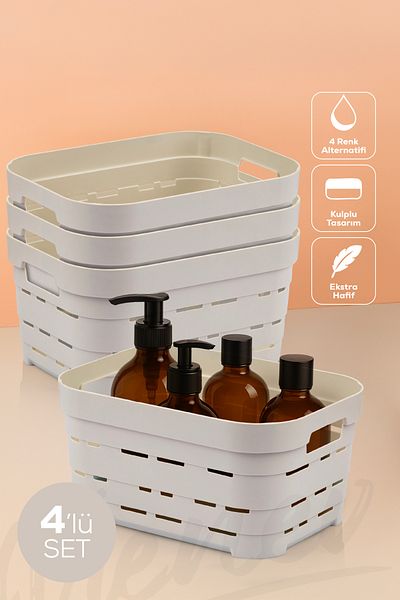 Vienev Cutie de depozitare perforată de 3,8 litri, 4 bucăți, bej
