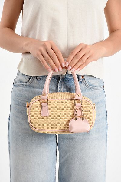 Night Geantă de mână și de umăr pentru femei Perry Model Wicker Dusty Pink Charm Gift