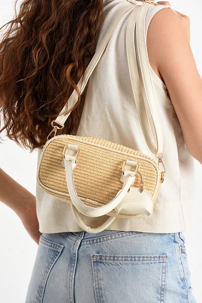 Night Geantă de mână și de umăr pentru femei Perry Model Straw Cream Charm Gift