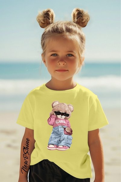 New Shine COOL GIRL BEAR T-SHIRT ZA DECU SA OTISKOM, VEĆA VELIČINA