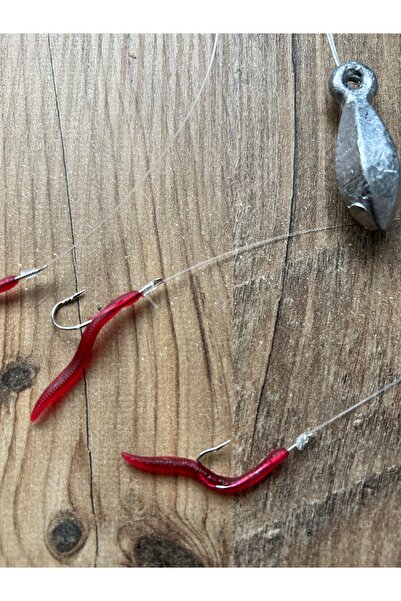 esca fishing TEKNE AVI İSTAVRİT , KIYI AVI MIRMIR ÖZEL YAPIM SLİKON KURTLU SAÇAKLI 3 İĞNELİ 50 GRAM KURŞUN TAKIM