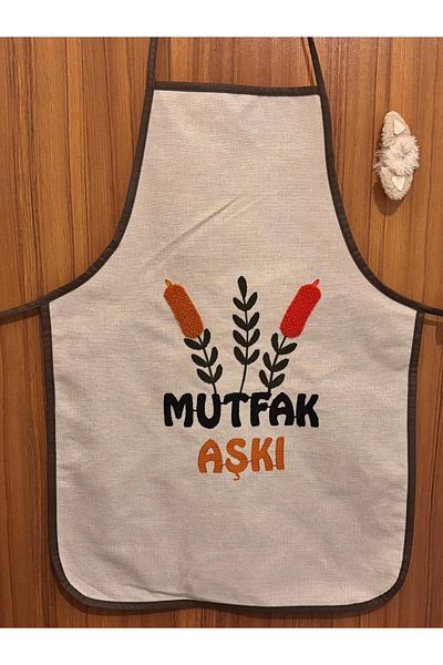 Mustgross Linen Punch Embroidered Kitchen Apron 1 Piece