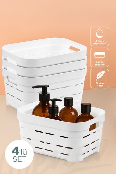 Vienev 4-Piece 3.8 Liter Perforated Storage Box White