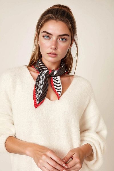 bacc Black Pleated Geometric Bandana Scarf Bcnsv-2512315-1