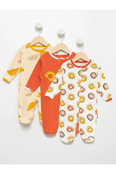 ENİA BABY Enia Baby Baby 100% Cotton Snap Booties Donut Themed Jumpsuit