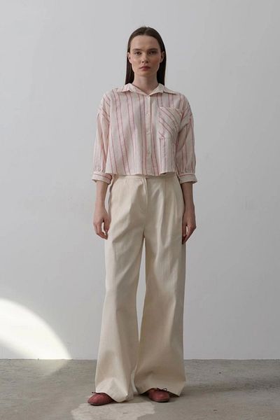 MODA Double Pleated Palazzo Trousers Natural