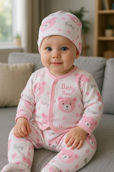 MYZİ STORE Baby Newborn Bear Patterned Hospital Release 100% Cotton Organic