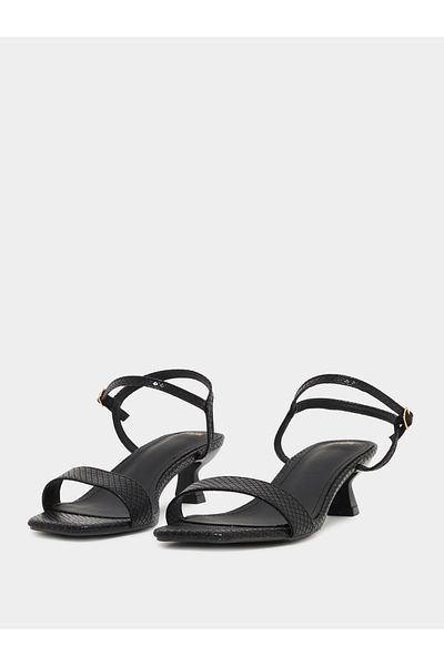 Styli Animal Textured Ankle Strap Kitten Heel Sandals