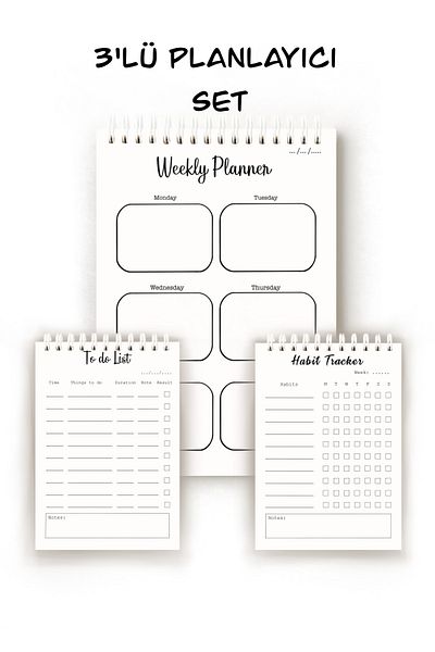 Handeto Kraft Simple 3-Piece English Planner, Weekly Planner, Habit Tracker, To-Do List, Daily Planner