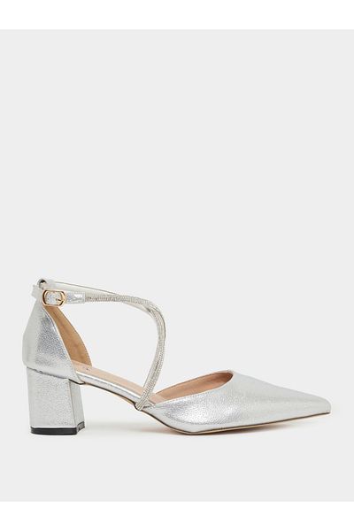 Sneak-a-Peek By Styli Rhinestone Strap Block Heel Ankle Strap Shoes
