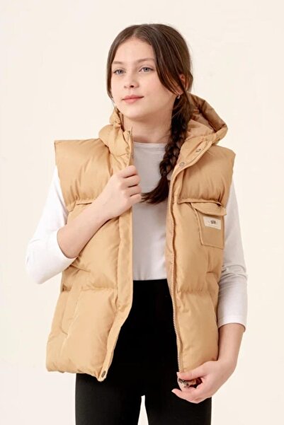 ASYAKİDS CLUB Girl's Hooded Pocket Lined Seasonal Puffer Vest