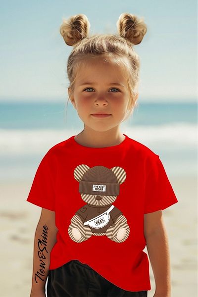 New Shine The Best Bear Printed Oversized Children's T-Shirt