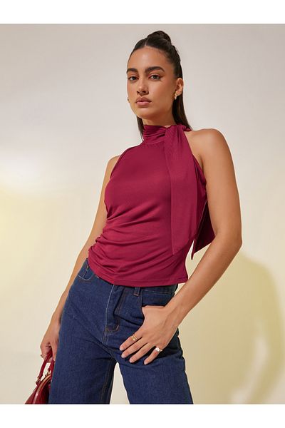Styli Solid Sleeveless High Neck Knit Top