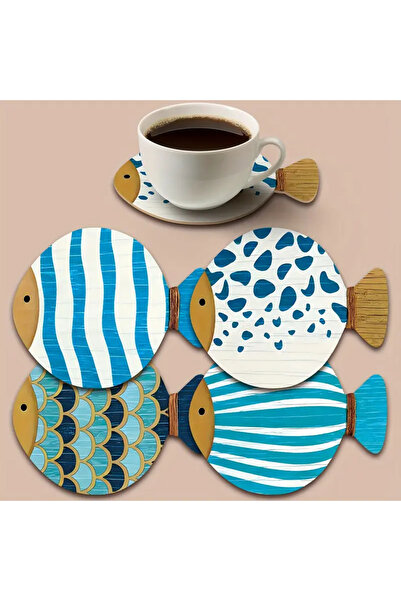 LODOS CNC 4 قطع من قواعد الأكواب الخشبية على شكل سمكة تناسب الطاولة للمنزل وا...