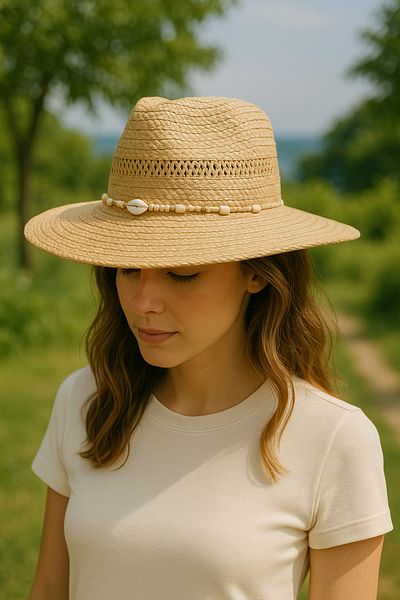 LAGRANZE Beach Hat Premium Straw Hat with Seashell Accessories