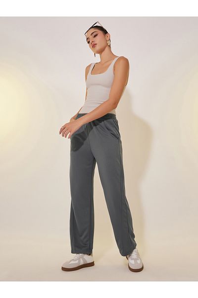 Styli Grey Solid Loose Wide Leg Pant