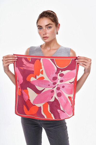 bacc Red Floral Patterned Bandana Scarf Bcnsv-2515317