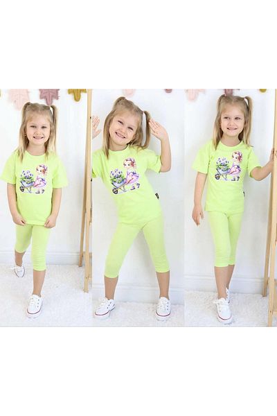 krm kerem bebe Printed Tights Cotton Combed Cotton Summer Suit