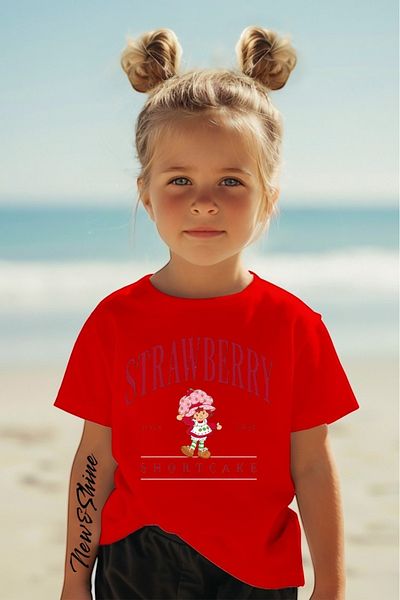 New Shine Strawberry Girl Strawberry Girl Printed Oversized Children's T-Shirt