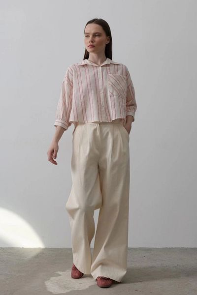 MODA Double Pleated Palazzo Trousers Natural