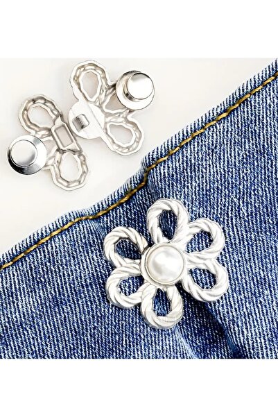 chibi Parlak Gümüş Renk çiçek Suni İnci detaylı Pantolon Etek Bel Daraltma Aparatı Tak-Çıkar Aksesuar