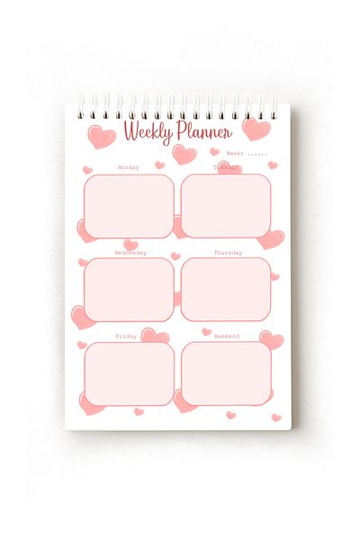 Handeto Kraft Heart Themed English Weekly Planner, Weekly Planner, A5 Planner, Spiral Planner, Ring Binder