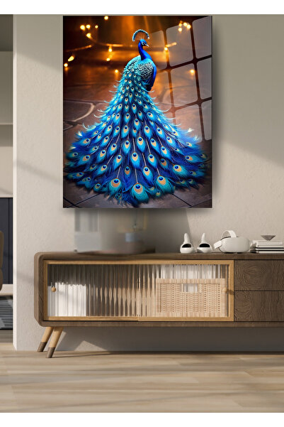 Glit Glass Mavi Tavus Kusu Cam Tablo