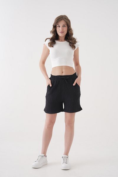 saint majesta 100% Cotton Muslin Women's Shorts - Relaxed Fit, Lace-Up Elastic Waist, Functional Pockets Sm002