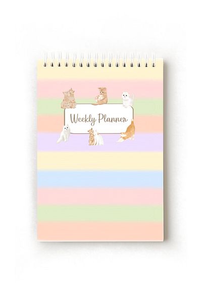 Handeto Kraft Cat Themed English Weekly Planner, Weekly Planner, A5 Planner, Spiral Planner, Ring Binder