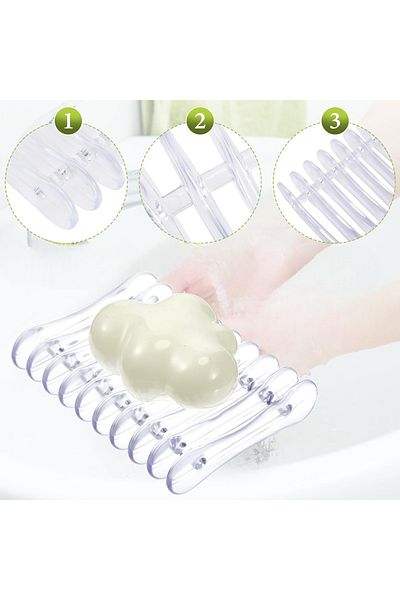 MAİN SHOP Grid Soap Holder Self Draining Soap Tray Transparent for Bathroom Toilet Kitchen 2Pcs M-132