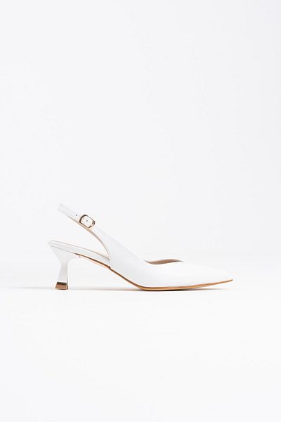 MASSOLE Women's White Leather 5 cm Stiletto Special Design Heel V Model Open Back Comfortable Massole New Season