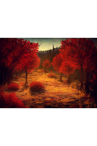 ve Tablou Canvas,Copaci rosii, Toamna, 70 x 50 cm, Rama lemn, Multicolor