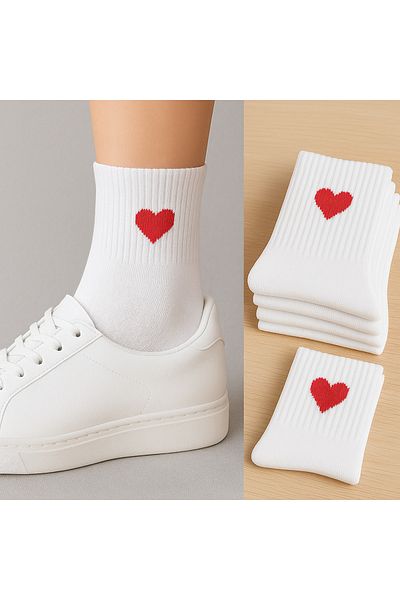 Bilal SOCKS Women's Hearted College Socks Long Cotton Heart Patterned Socks 4-Pack
