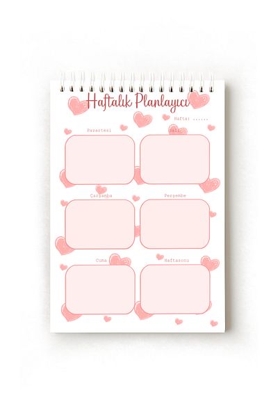 Handeto Kraft Heart Themed Turkish Weekly Planner, Weekly Planner, A5 Planner, Spiral Planner, Ring Binder