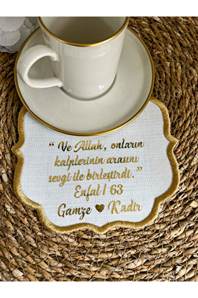 imzatasarım Kişiye Özel Gold Baskılı Damat Kahve Peçetesi Söz Mendili Enfal S...