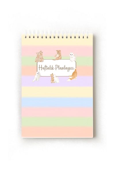 Handeto Kraft Cat Themed Turkish Weekly Planner, Weekly Planner, A5 Planner, Spiral Planner, Ring Binder