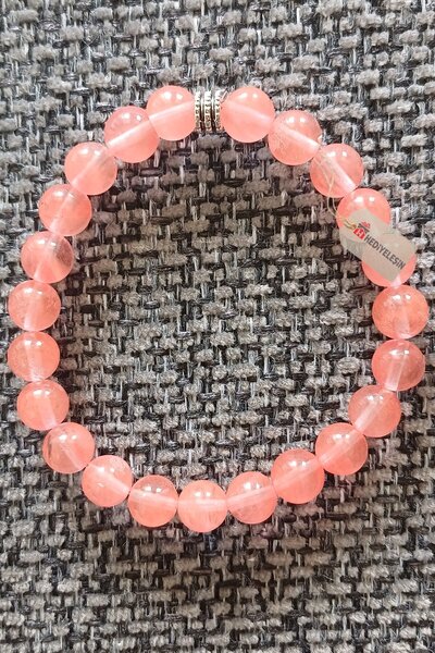 Hediyeleşin Gül Kuvars Doğal Taş Bileklik - 8 mm.