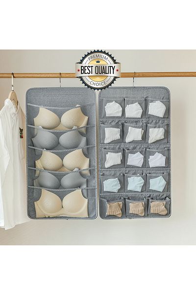 MorPort Ultra Luxury 20-Pocket In-Cabinet Underwear Organizer I Two-Sided Hanging Closet Bra Organizer