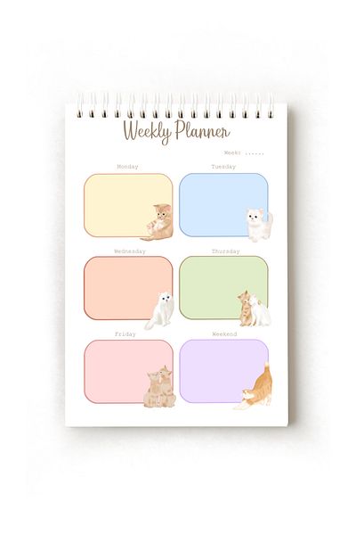 Handeto Kraft Cat Themed English Weekly Planner, Weekly Planner, A5 Planner, Spiral Planner, Ring Binder