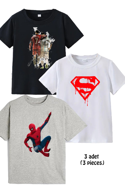 makiteks 3-paket Pamuk Pamučni džersej Majica za dečake Štampano 5 6 7 8 9 10...