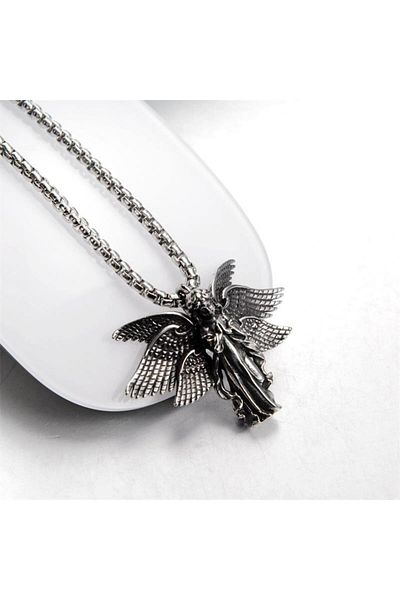 Viking Angelic Angel Design 316L Stainless Square Chain Steel Necklace